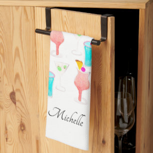 Watercolor Cocktails Drink Pattern Name Kitchen Towel