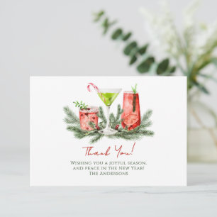 Watercolor Cocktails Festive Drinks Custom Holiday Thank You Card