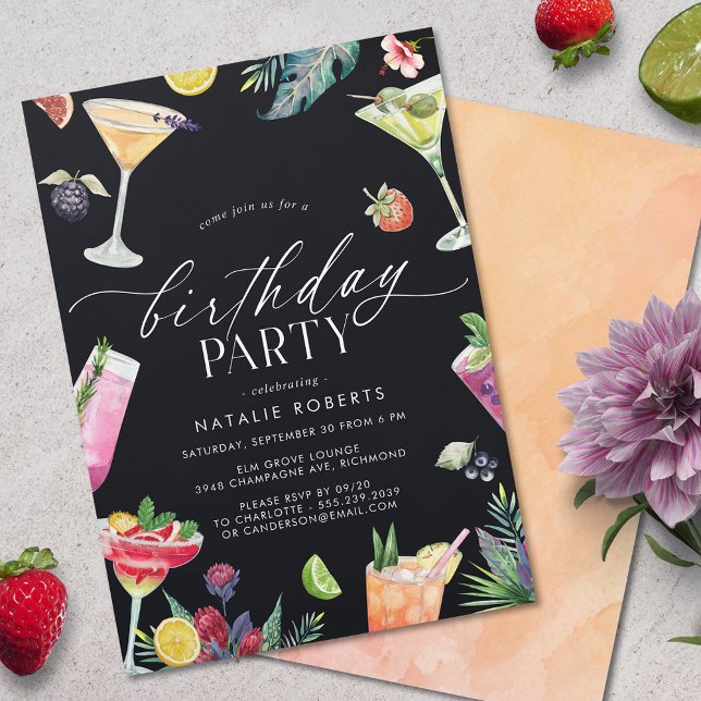 Watercolor Cocktails | Fun Any Age Womens Birthday Invitation (Creator Uploaded)