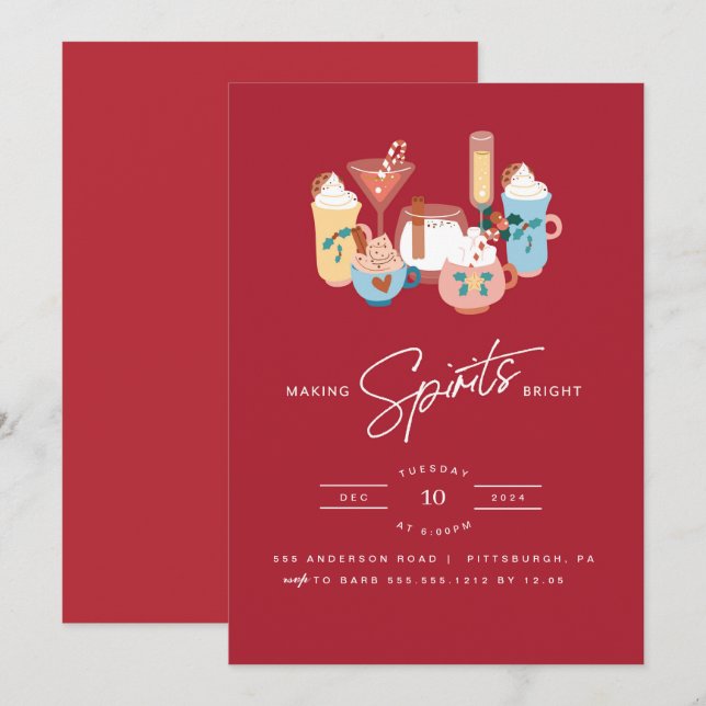 Watercolor Cocktails Holiday Party Invitation (Front/Back)
