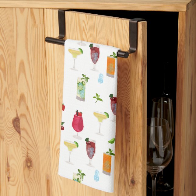 Watercolor Cocktails & Party Drinks Bartender Kitchen Towel (Thirds Fold)