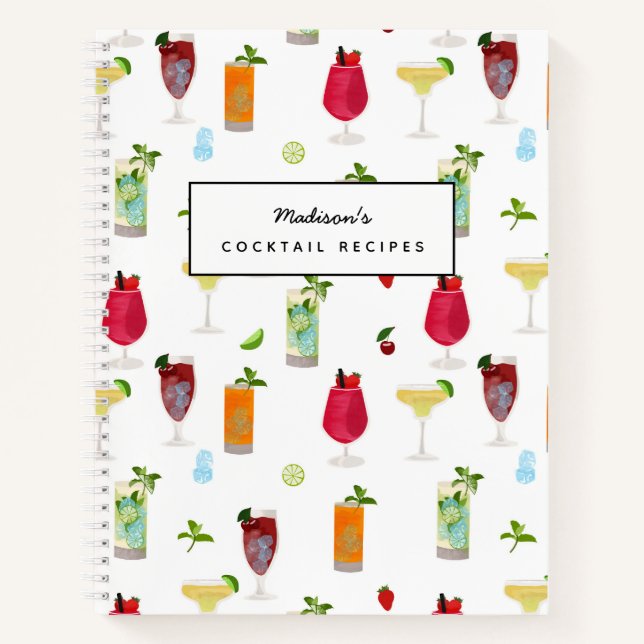 Watercolor Cocktails Party Drinks Recipe Notebook (Front)
