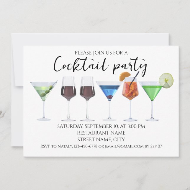 Watercolor cocktails party invitation (Front)