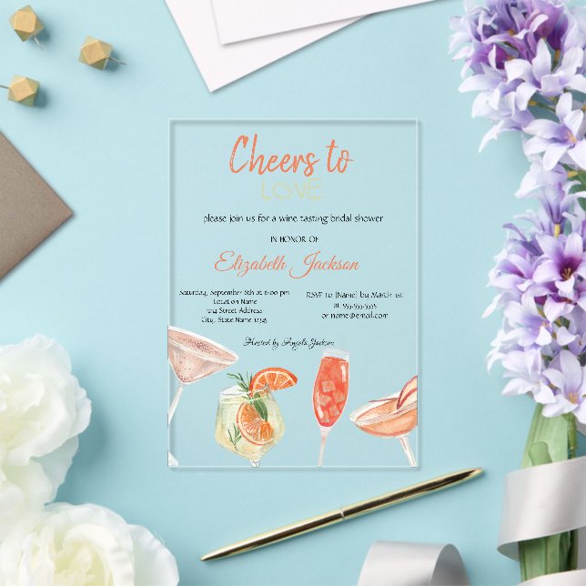 Watercolor Cocktails Striped Bridal Shower   Acrylic Invitations (Insitu (Wedding))