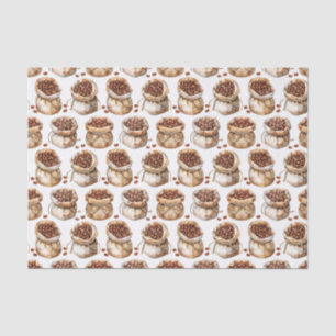 Watercolor Coffee Beans in a Bag Pattern Decoupage Tissue Paper