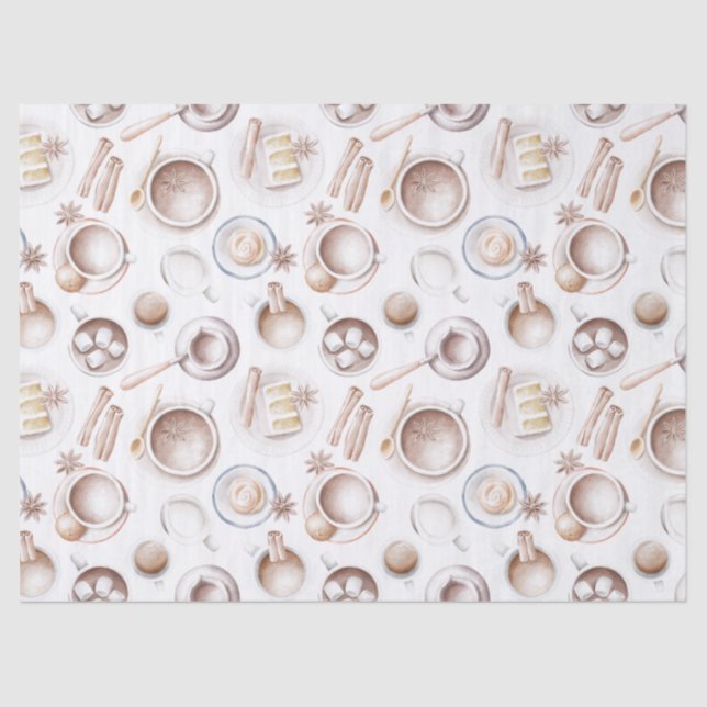 Watercolor Coffee, Cake, and Cocoa Decoupage Tissue Paper (Front)