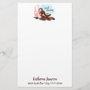 Watercolor Coffee Cat Stationery