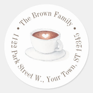 Watercolor Coffee Cup With Heart Return Address Classic Round Sticker