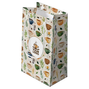 Watercolor Coffee Cups Boho Pattern Brand Logo Small Gift Bag