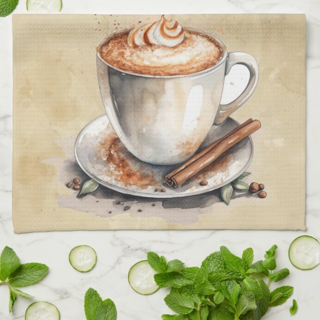 Watercolor Coffee Dessert Kitchen Art Kitchen Towel (Folded)