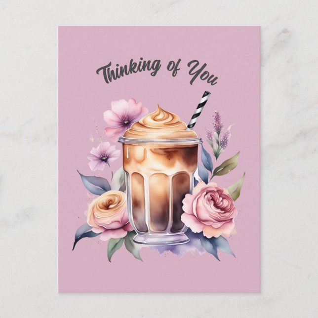 Watercolor Coffee Flowers Postcard (Front)