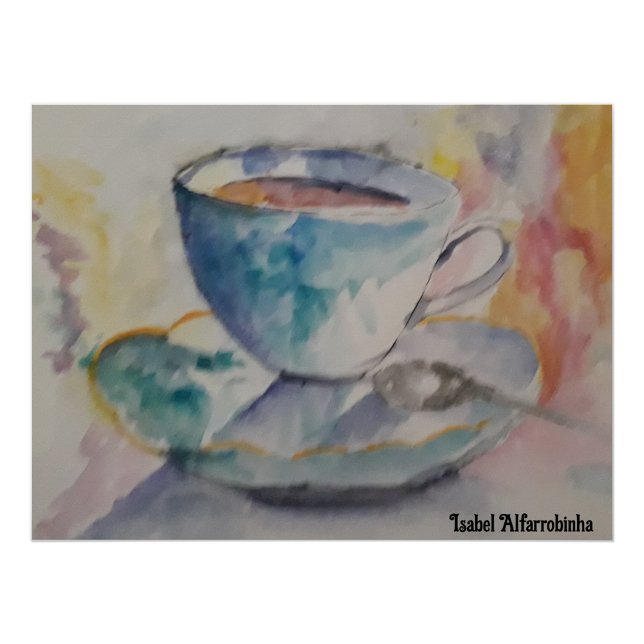 Watercolor coffee mug and saucer Poster (Creator Uploaded)