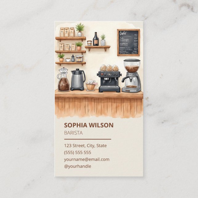 Watercolor Coffee Shop Business Card (Back)