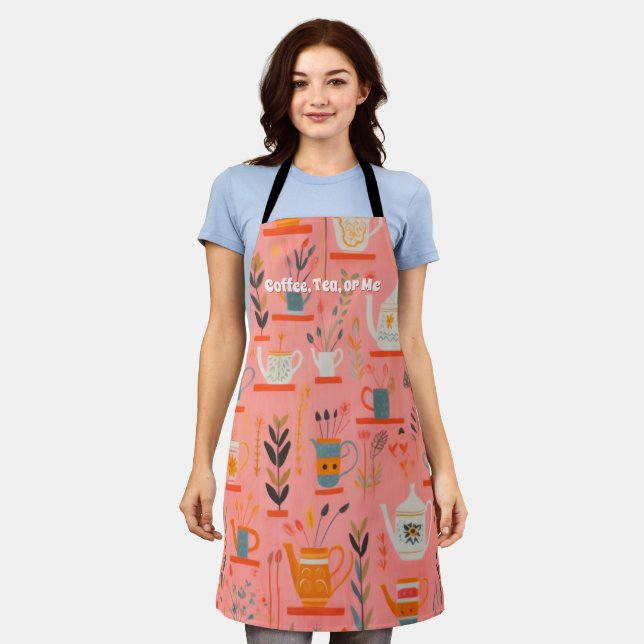 Watercolor Coffee Tea or Me Personalized Retro Apron (Worn)