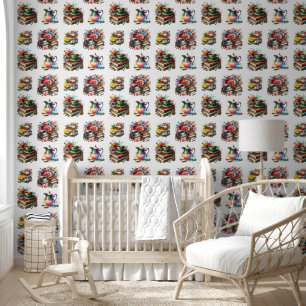 Watercolor Coffee, Tea, Vintage Books and Flowers Wallpaper