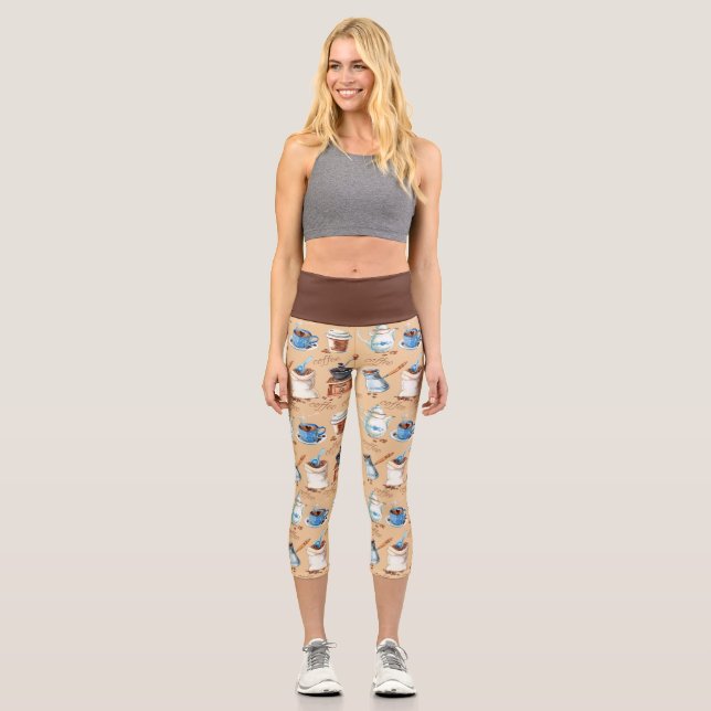 Watercolor Coffee Wrapping Paper Tank Top Capri Leggings (Front)