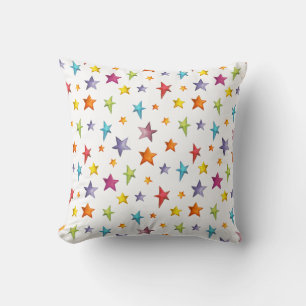 Watercolor color stars throw pillow