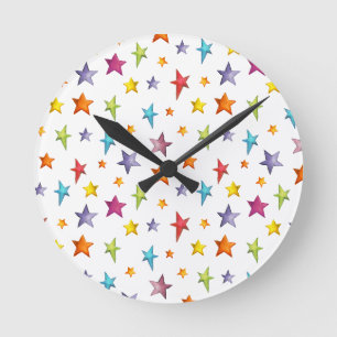 Watercolor color stars throw pillow round clock