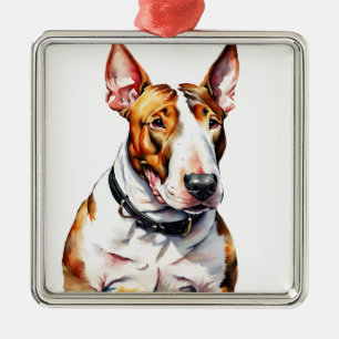 WATERCOLOR COLORED BULL TERRIER DOG METAL ORNAMENT