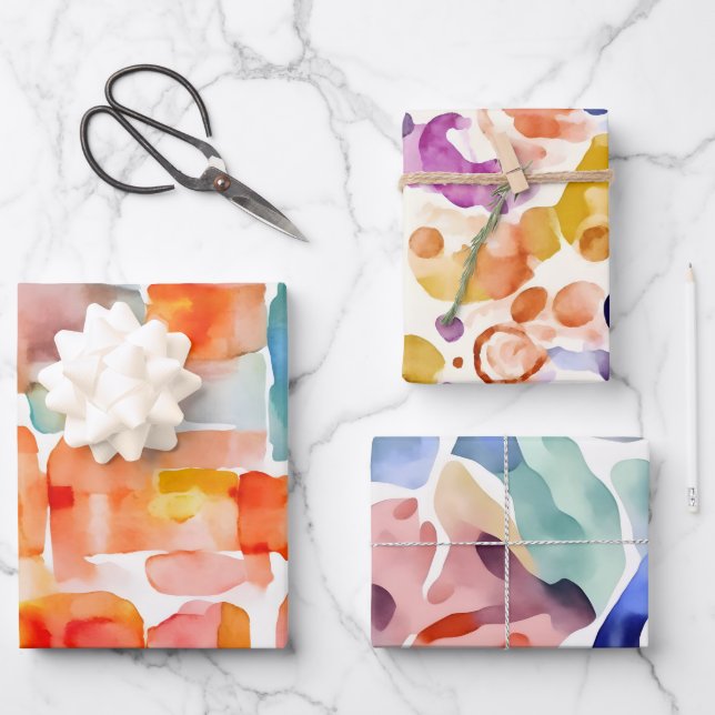 Watercolor colorful abstract wrapping paper sheet (Front)