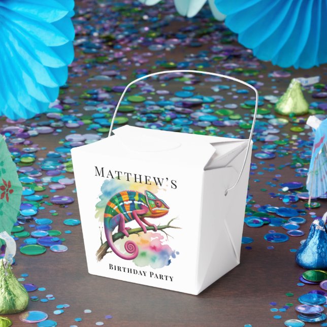 Watercolor Colorful Chameleon Birthday Party Favor Box (Party)