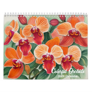 Watercolor Colorful Orchid Botanical Calendar