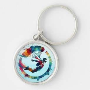 Watercolor Colorful Skydiver Personalized Keychain