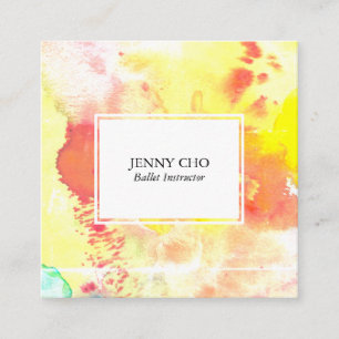 Watercolor colorful textured painting distressed square business card