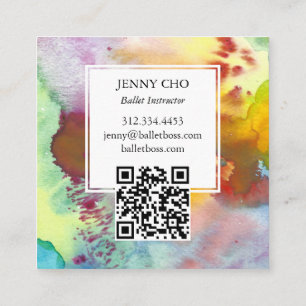 Watercolor Colorful Vivid Textured QR Code Square Business Card