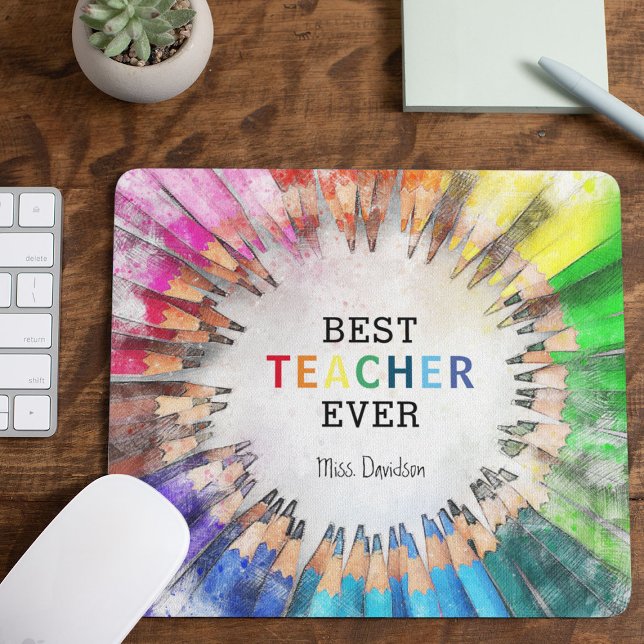 Watercolor Coloring Pencils | Best Teacher Ever Mouse Pad (Creator Uploaded)