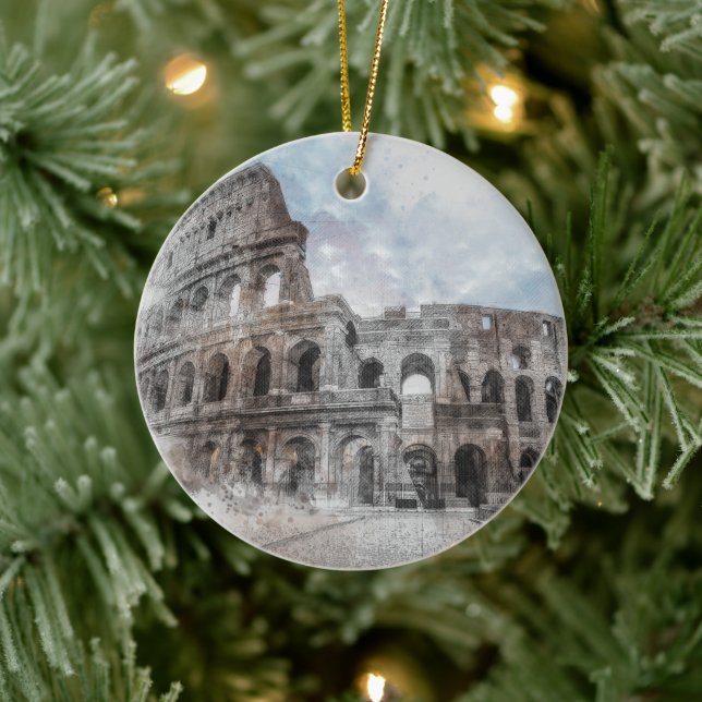 Watercolor Colosseum Rome Italy Gift Ceramic Ornament (Tree)