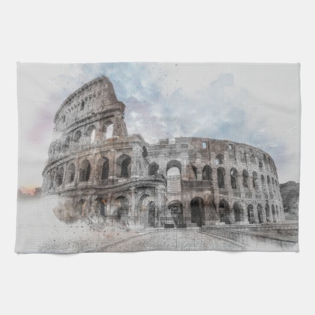Watercolor Colosseum Rome Italy Kitchen Towel (Horizontal)