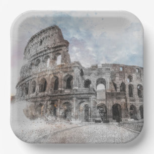 Watercolor Colosseum Rome Italy Paper Plates Art