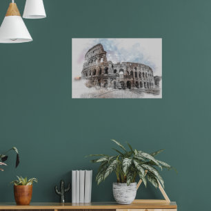 Watercolor Colosseum Rome Italy Poster