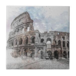 Watercolor Colosseum Rome Italy Tile