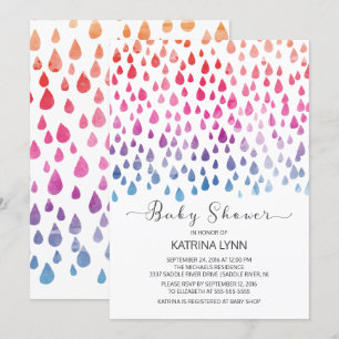 Watercolor Colour Raindrop Neutral Baby Shower Invitation