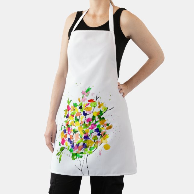 Watercolor colourful abstract tree apron (Insitu)