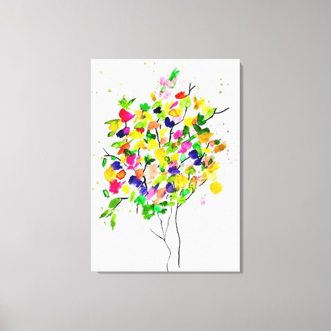 Watercolor colourful abstract tree canvas print (Front)