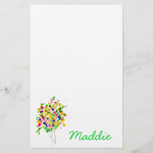 Watercolor colourful abstract tree stationery