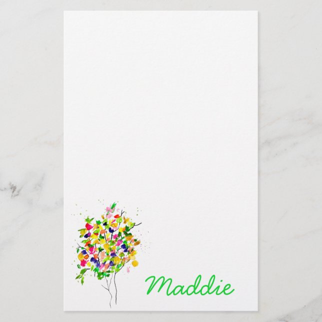 Watercolor colourful abstract tree stationery (Front)