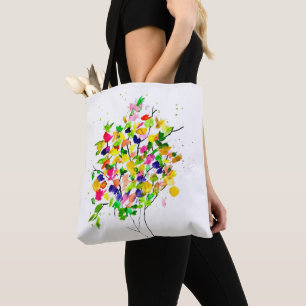 Watercolor colourful abstract tree tote bag