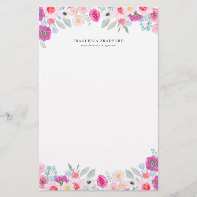Watercolor Colourful Anemones Personalized Stationery (Front)