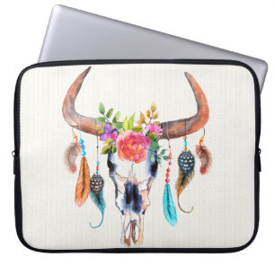 Watercolor Colourful Animal Skull Laptop Sleeve