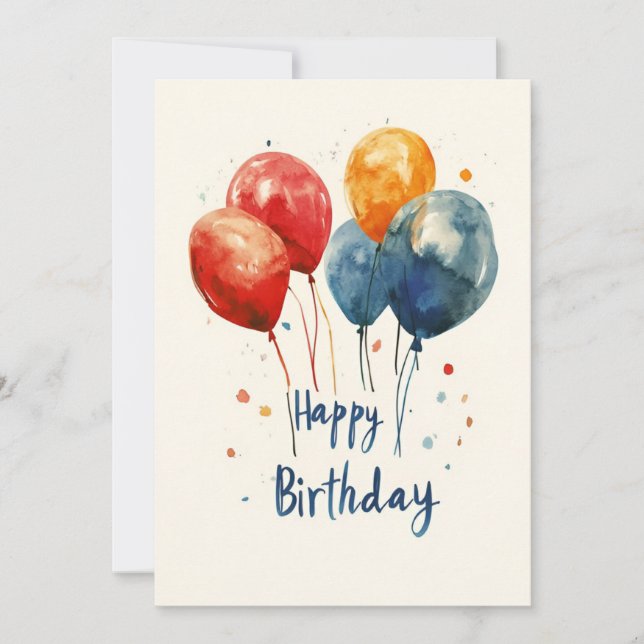 Watercolor Colourful Balloons Birthday Invitation (Front)