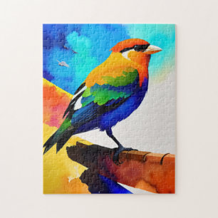 Watercolor colourful bird jigsaw puzzle