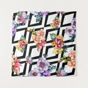 Watercolor colourful bouquet flower. Floral botani Tapestry