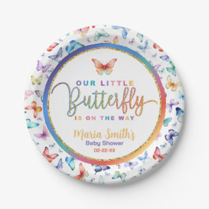 Watercolor Colourful Butterfly Baby Shower  Paper Plate