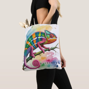 Watercolor Colourful Chameleon Birthday Party Tote Bag