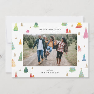 Watercolor Colourful Christmas Trees Holiday Card