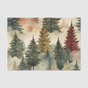 Watercolor Colourful Christmas Trees on a Slope Tissue Paper